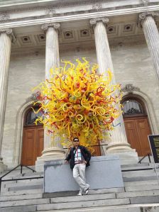 Sculptural glass work by Dale Chihuly infront of Musee Des Beaux-Arts de Montreal (The Montreal Musuem of Fine Arts)