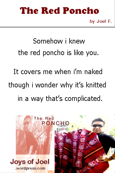 why red poncho is like love, the red poncho, , joys of joel poems, rhyming poem about love