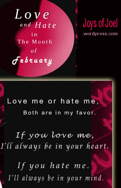 Love and Hate in The Month of February, beautiful love poems, beautiful love quotes, joys of joel rhyming love poems